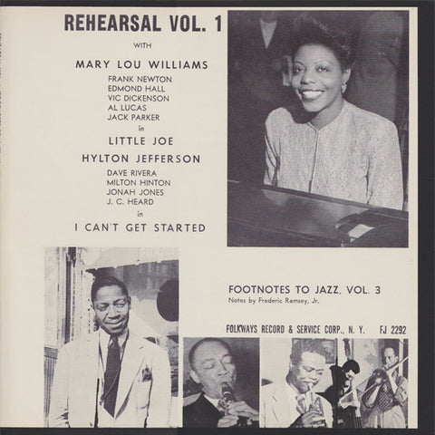 Front cover of Mary Lou Williams / Hylton Jefferson – Rehearsal Vol. 1, Folkways Records, US, 1951