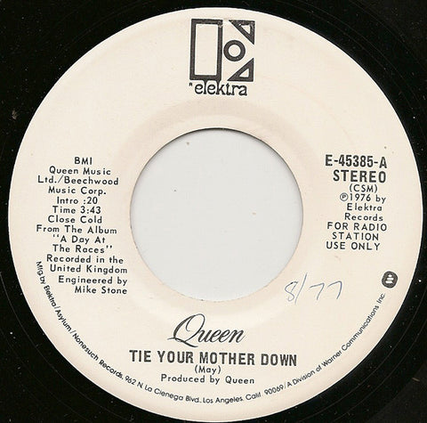 Front cover of Queen – Tie Your Mother Down, Elektra, US