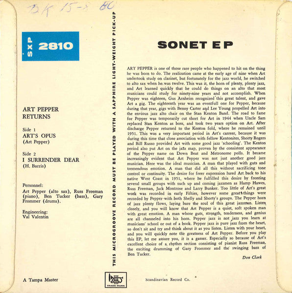 Art Pepper Quartet – Art Pepper Returns, image 2