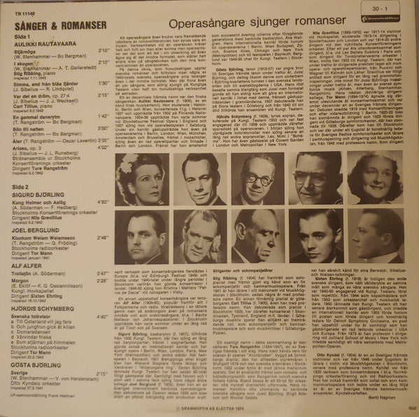 Aulikki Rautawaara, Hjördis Schymberg, Alf Alfer, Joel Berglund, Gösta Björling, Sigurd Björling, Sixten Ehrling, Nils Grevillius, Tor Mann, Ture Rangström – Sånger & Romanser, image 2