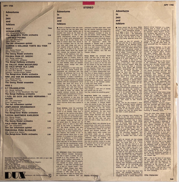 Bengt-Arne Wallin / Jan Johansson / Georg Riedel / Bengt Hallberg – Adventures In Jazz And Folklore, image 2