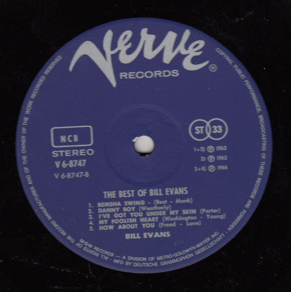Front cover of Bill Evans – The Best Of Bill Evans, Verve Records, Scandinavia