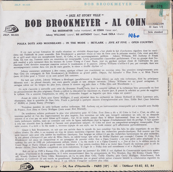 Bob Brookmeyer Featuring Al Cohn – Jazz At Storyville, image 2