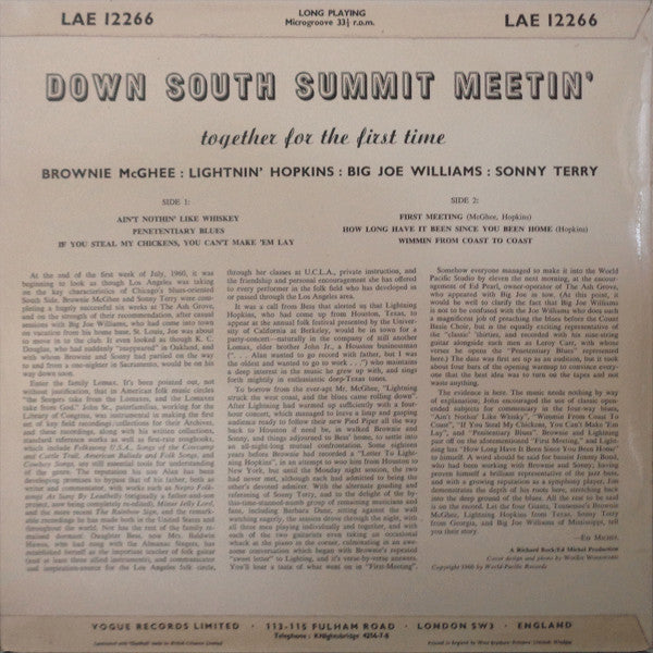 Brownie McGhee - Lightnin' Hopkins - Big Joe Williams - Sonny Terry – Down South Summit Meetin', image 2