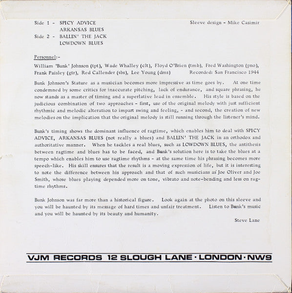 Bunk Johnson And His Orchestra – Bunk Johnson 1944, image 2