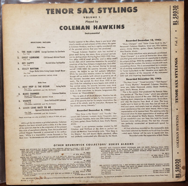 Coleman Hawkins – Tenor Sax Stylings, Vol. 1, image 2