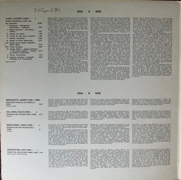 Duo Pohjola, Ligeti / A. Merikanto / Sallinen / Meriläinen / Segerstam – Duo Pohjola, image 2