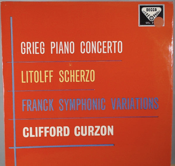 Front cover of Grieg / Litolff / Franck, Clifford Curzon – Piano Concerto / Scherzo / Symphonic Variations, Decca, UK, 1960