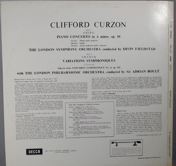 Grieg / Litolff / Franck, Clifford Curzon – Piano Concerto / Scherzo / Symphonic Variations, image 2