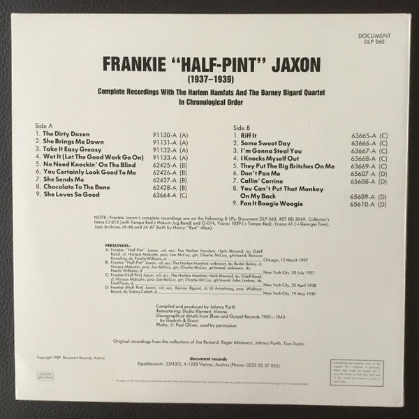 Frankie "Half-Pint" Jaxon – (1937-1939) - Complete Recordings With The Harlem Hamfats And The Barney Bigard Quartet In Chronolgical Order, image 2