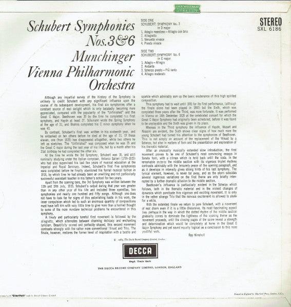 Schubert, Münchinger, Vienna Philharmonic Orchestra – Symphonies Nos. 3 & 6, image 3