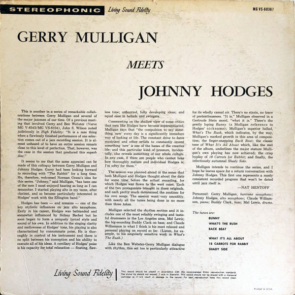Gerry Mulligan & Johnny Hodges – Gerry Mulligan Meets Johnny Hodges, image 2
