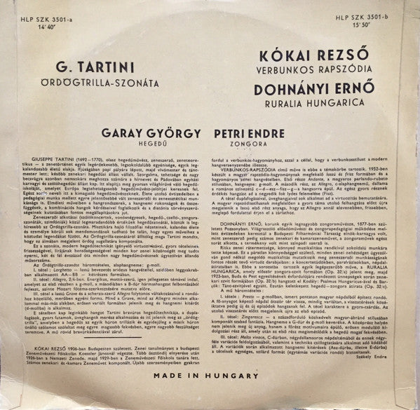 Tartini, Kókai, Dohnányi, Garay, Petri – Ördögtrilla Szonáta; Verbunkos Rapszódia; Ruralia Hungarica, image 2