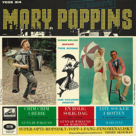 Front cover of Gunnar Wiklund, Marianne, Thore Skogman, Hans Wahlgrens Orkester – Mary Poppins, His Master's Voice, Sweden, 1965