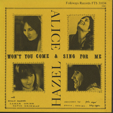 Front cover of Hazel & Alice – Won't You Come & Sing For Me?, Folkways Records, US, 1973