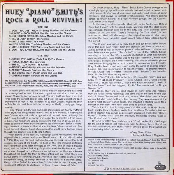 Huey "Piano" Smith – Huey "Piano" Smith's Rock & Roll Revival!, image 2