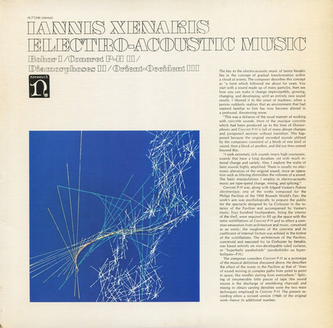 Front cover of Iannis Xenakis – Electro-Acoustic Music, Nonesuch, US, 1972