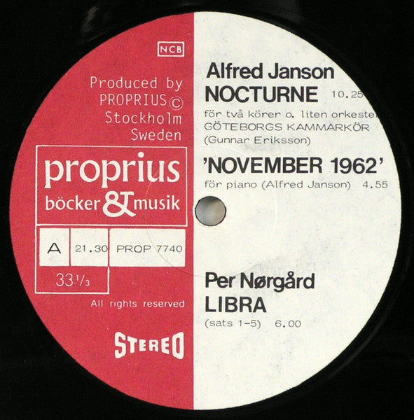 Ingolf Olsen, Göteborgs Kammarkör, Per Nørgård, Alfred Janson – Nocturne / November 1962 / Libra, image 4