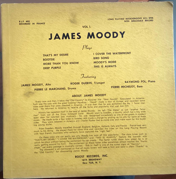 Front cover of James Moody – Vol. 1, Royal Roost, US, 1951