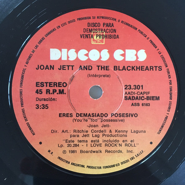 Joan Jett & The Blackhearts – Amo El Rock (I Love Rock'n Roll) / Eres Demasiado Posesivo (You're Too Possessive), image 2