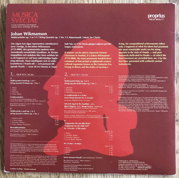 Johan Wikmanson – String Quartets Op.1 N°1-3 - Music For Clavier, image 2
