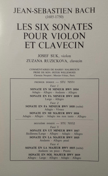 J.S. Bach - Josef Suk, Zuzana Ruzickova – Les Six Sonates Pour Violon Et Clavecin, image 3