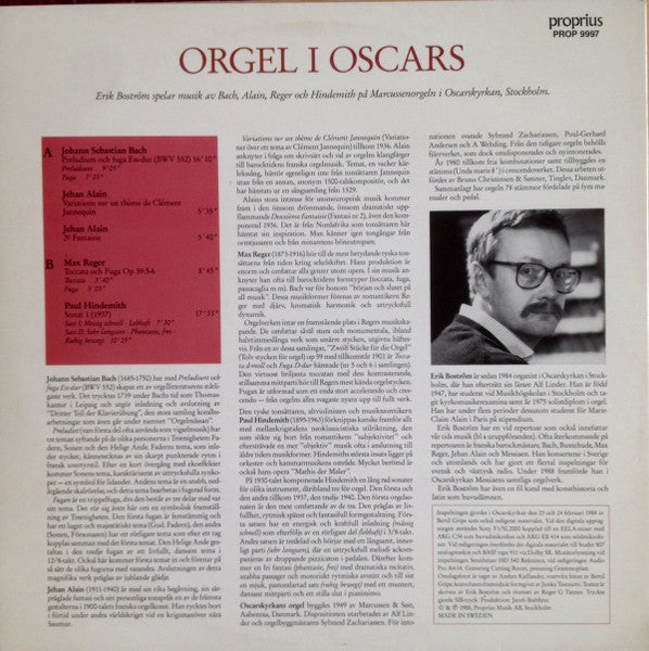 Bach, Alain, Reger, Hindemith, Erik Boström – Orgel I Oscars - Organ Music From The Oscar Church, image 3