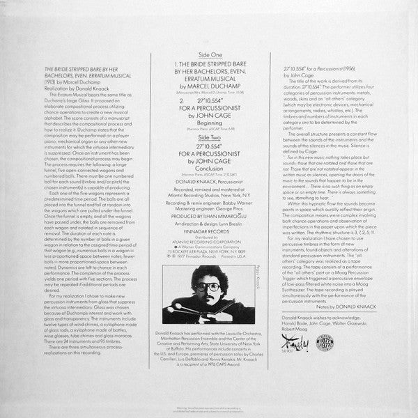 John Cage & Marcel Duchamp / Donald Knaack – 27'10.554" For A Percussionist / The Bride Stripped Bare By Her Bachelors, Even. Erratum Musical (First Recordings), image 2