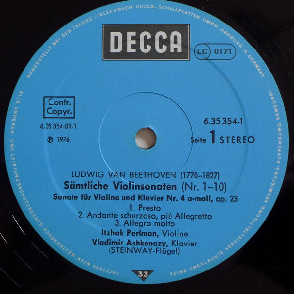 Ludwig Van Beethoven, Itzhak Perlman • Vladimir Ashkenazy – Violinsonaten Nr. 1-10, image 3