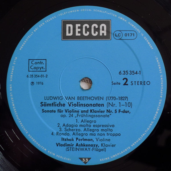 Ludwig Van Beethoven, Itzhak Perlman • Vladimir Ashkenazy – Violinsonaten Nr. 1-10, image 4