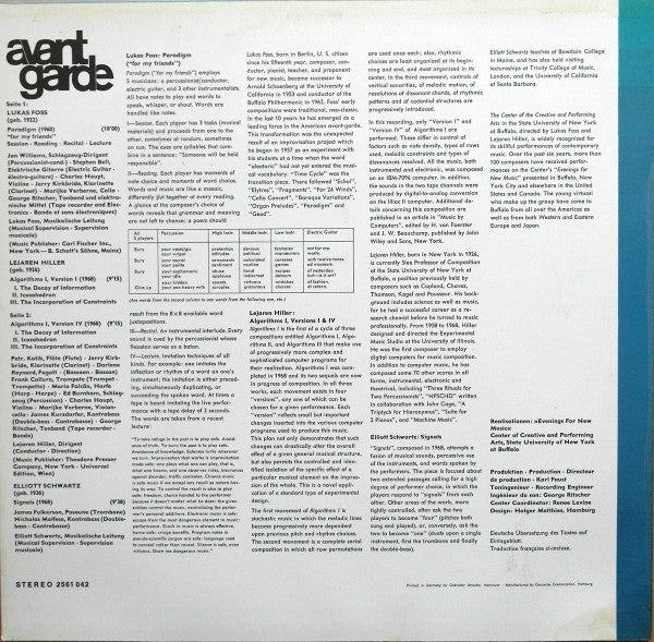 Lukas Foss / Lejaren Hiller / Elliott Schwartz – Paradigm / Algorithms I, Versions I & IV / Signals, image 2