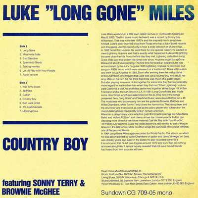 Luke "Long Gone" Miles Featuring Sonny Terry & Brownie McGhee – Country Boy, image 2