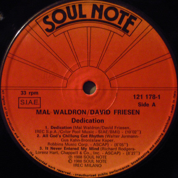 Mal Waldron / David Friesen – Dedication, image 3