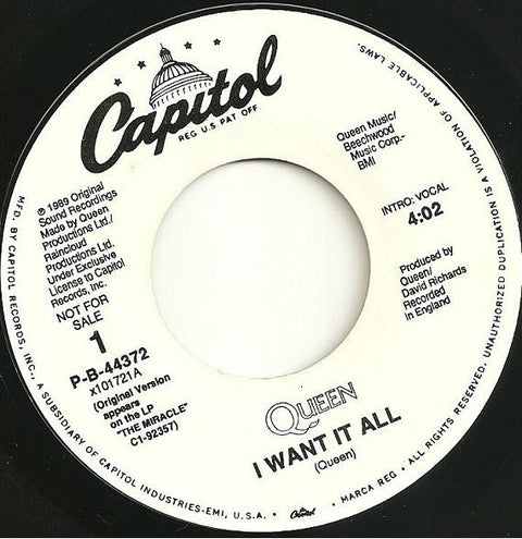 Front cover of Queen – I Want It All, Capitol Records, US, 1989