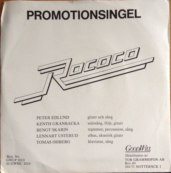 Front cover of Rococo – Promotionsingel, GoodWill, Sweden, 1979