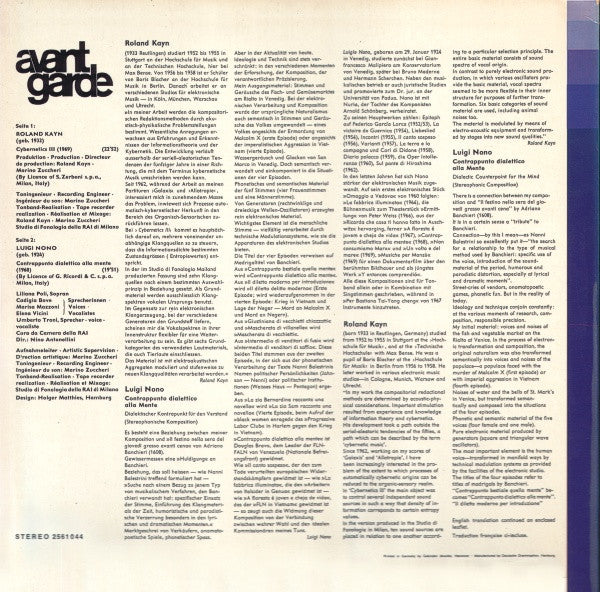 Roland Kayn / Luigi Nono – Cybernetics III / Contrappunto Dialettico Alla Mente, image 2