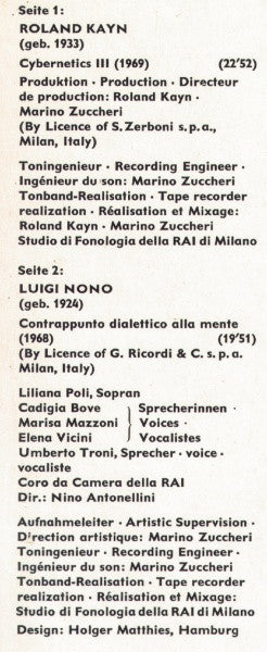 Roland Kayn / Luigi Nono – Cybernetics III / Contrappunto Dialettico Alla Mente, image 5