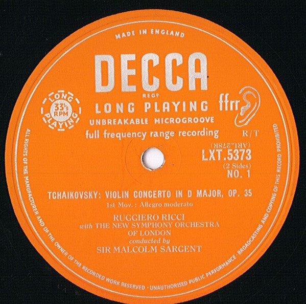 Ruggiero Ricci, Sir Malcolm Sargent, Tchaikovsky, The New Symphony Orchestra – Violin Concerto In D Major, image 3