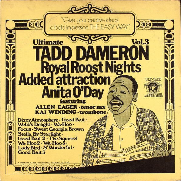 Front cover of Tadd Dameron – Ultimate Tadd Dameron Vol.3 Royal Roost Nights Added Attraction Anita O'Day, Talcrip!