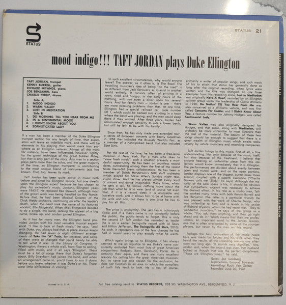Taft Jordan – Mood Indigo!!! Taft Jordan Plays Duke Ellington, image 2