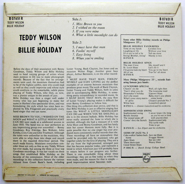 Teddy Wilson And His Orchestra Featuring Billie Holiday – Teddy Wilson - Billie Holiday, image 2
