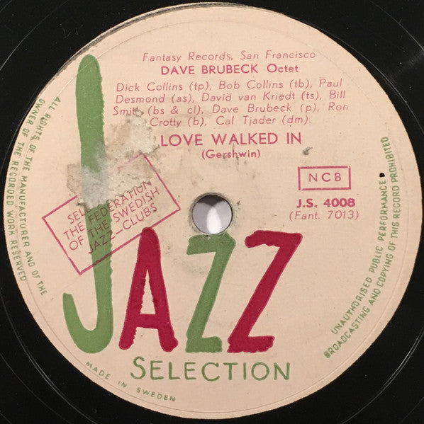 Front cover of Dave Brubeck Octet – Love Walked In / Let's Fall In Love, Jazz Selection, Sweden, 1952