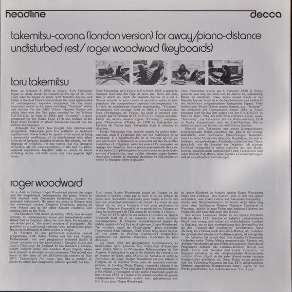 Takemitsu, Roger Woodward – Corona / For Away / Piano Distance / Undisturbed Rest, image 4