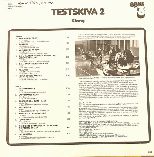 Various – Testskiva 2 (Klang), image 2