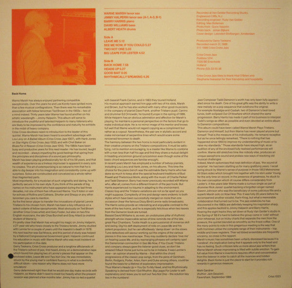 Warne Marsh Quartet & Quintet – Back Home, image 2