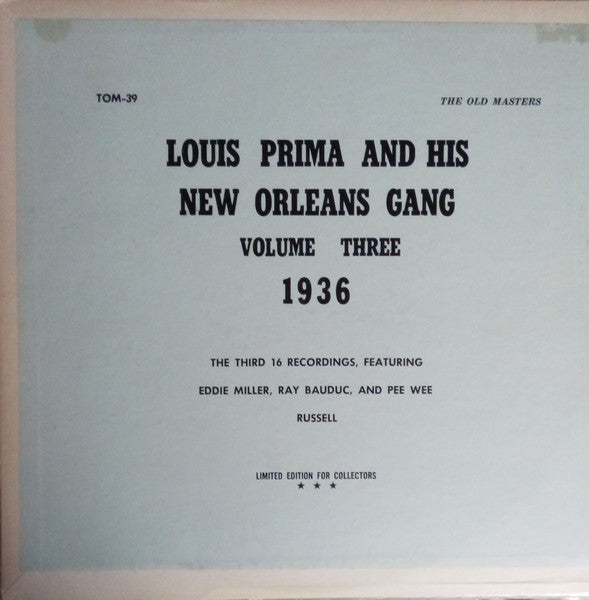 Front cover of Louis Prima & His New Orleans Gang – Louis Prima And His New Orleans Gang 1936 Volume Three, The Old Masters, US