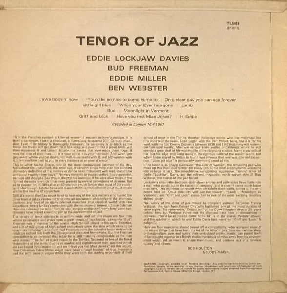 Bud Freeman, Eddie Lockjaw Davis, Eddie Miller, Ben Webster – Tenor Of Jazz, image 2