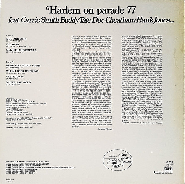 Carrie Smith, Buddy Tate, Doc Cheatham, Hank Jones – Harlem On Parade 77, image 2