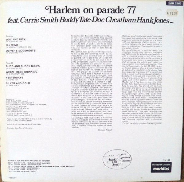 Carrie Smith, Buddy Tate, Doc Cheatham, Hank Jones – Harlem On Parade 77, image 3