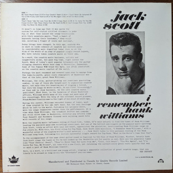 Jack Scott – I Remember Hank Williams, image 2
